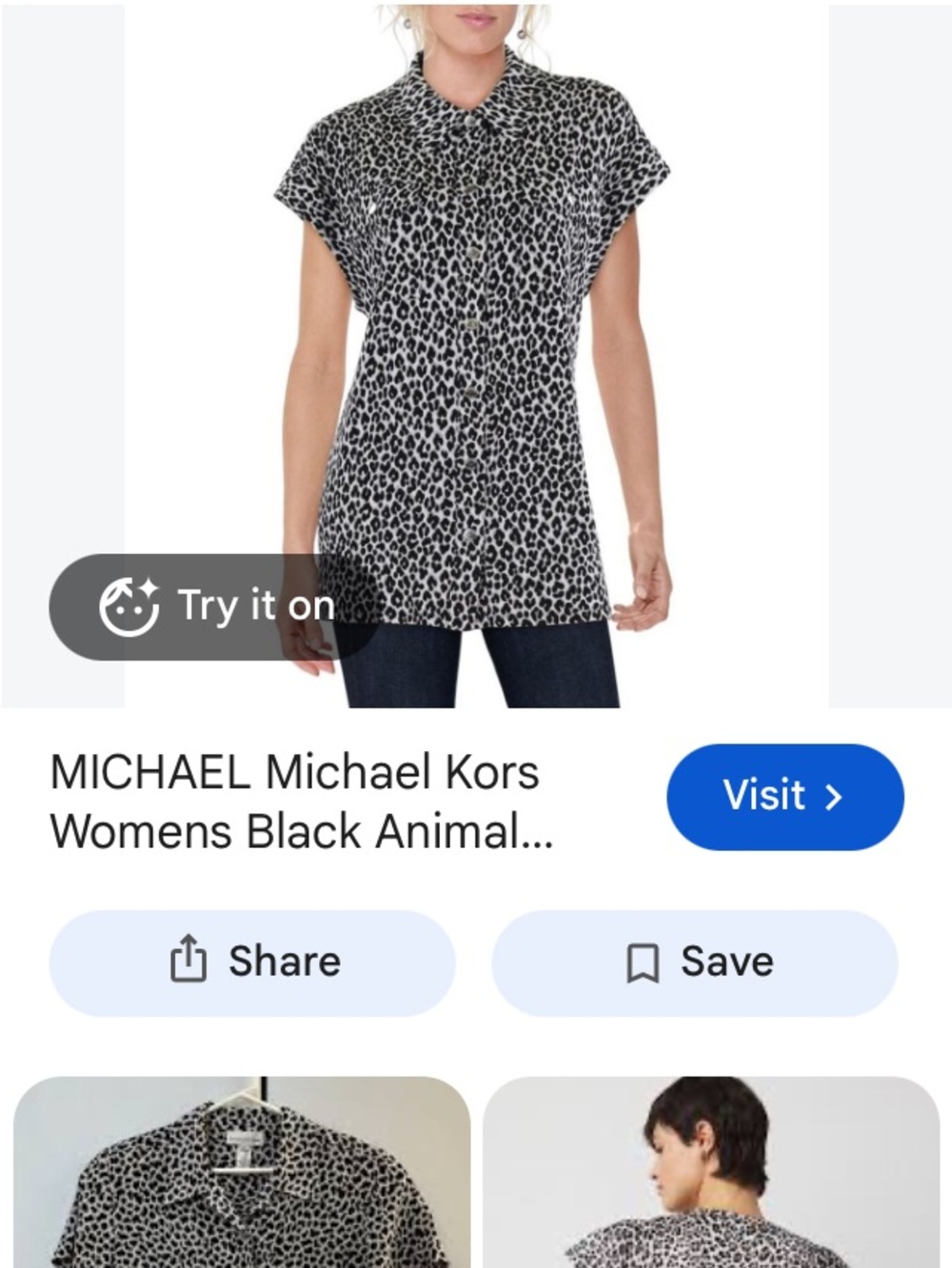 MICHAEL Michael Kors Black and White Leopard Print Button-Down Shirt